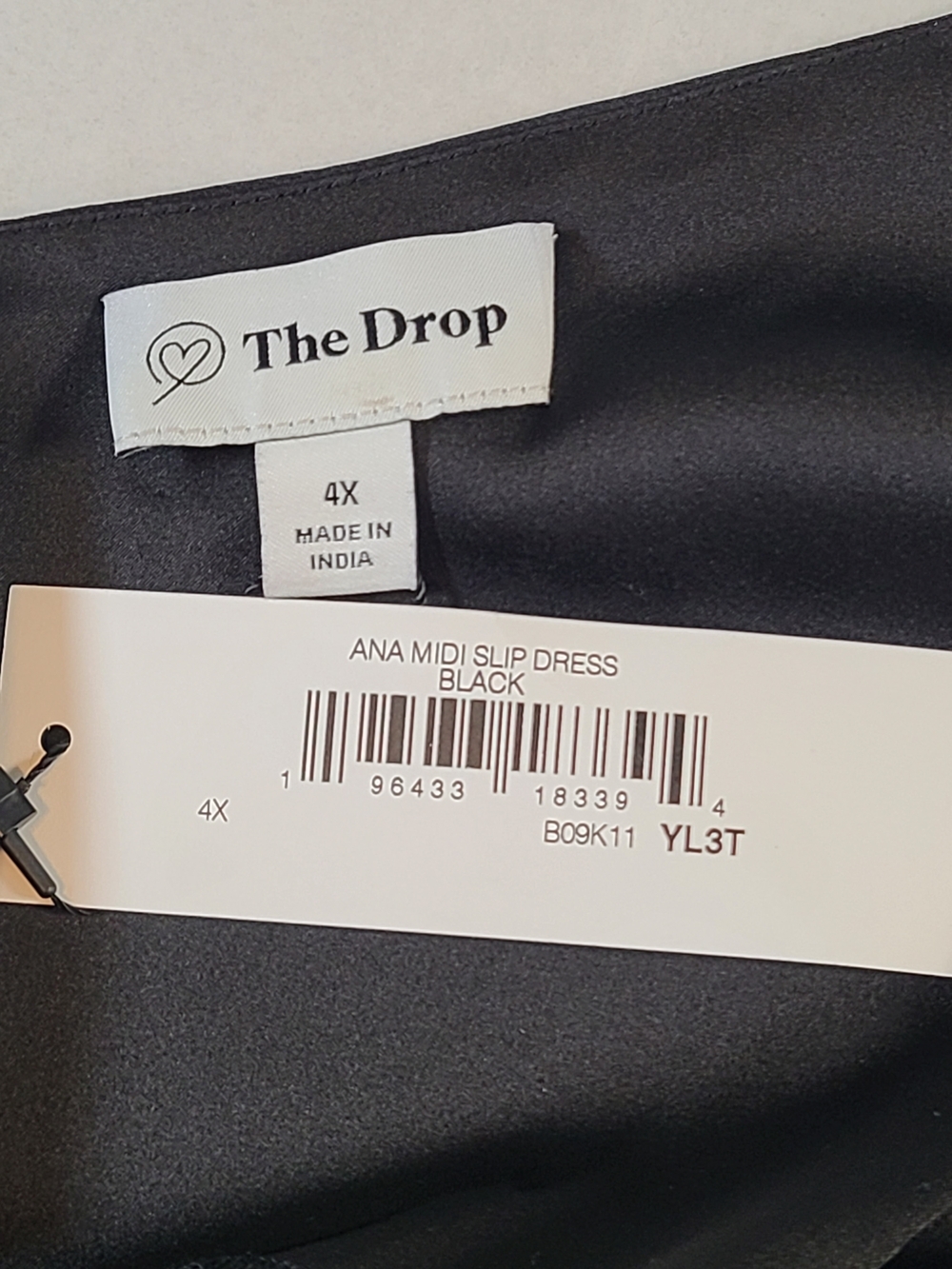 The Drop Elegant Black Satin Slip Dress w Adjustable  Spaghetti Straps Women 4X - Picture 4 of 11